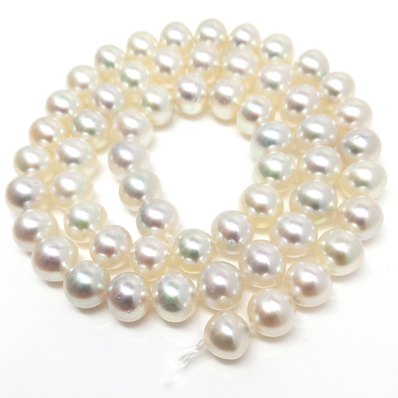 Natural White Semi/Round Akoya Pearl Necklace